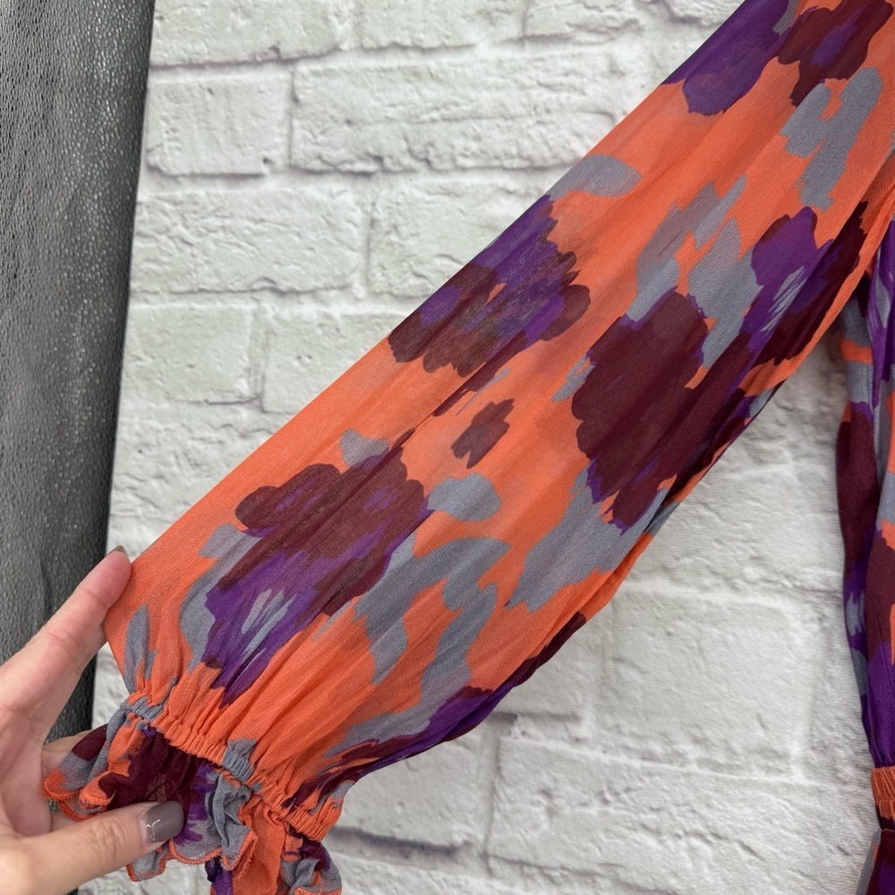 Velvet by Graham & Spencer Regina Printed Boho Dress Coral Orange Purple XS - Picture 7 of 16